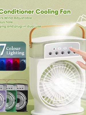 Orilen Portable USB Air Conditioner Cooling Fan With 5 Sprays 7 Color Light 600ML Water Tank Spray Mist Air Cooler Humidifiers