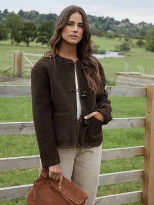 Orilen Women's Chocolate Fleece Borg Toggle Jacket