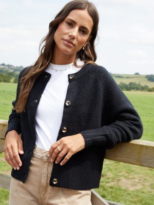 Orilen Women's Black Button Up Knitted Cardigan