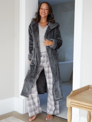 Orilen Women's Grey Soft Faux Fur Trim Dressing Gown